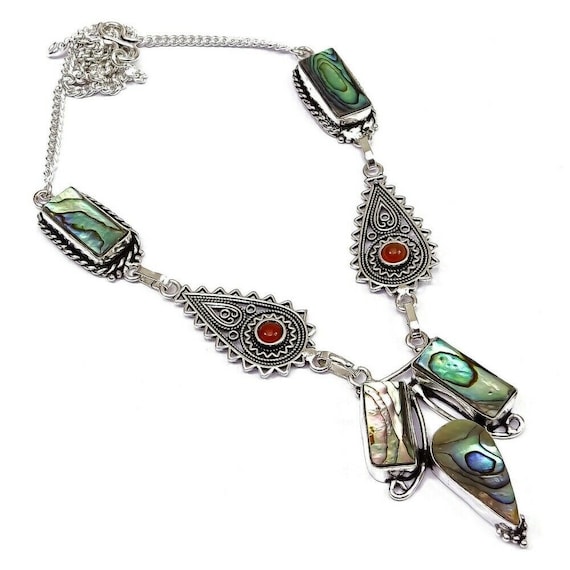 New ! Abalone Shell Gemstone Handmade Jewelry Necklace 18"