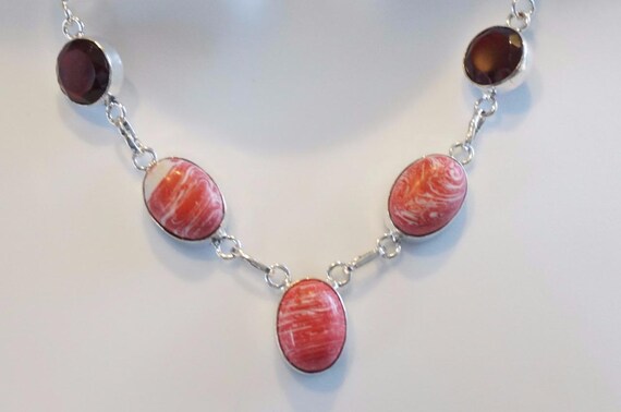 Unique Handcrafted Necklace & Earrings MOSAIC JASPER GARNET 925 Sterling Silver