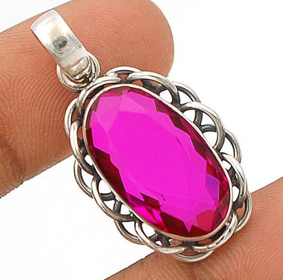 12CT Rubellite Tourmaline 925 Solid Sterling Silver Pendant Jewelry. Free Shipping and Chain