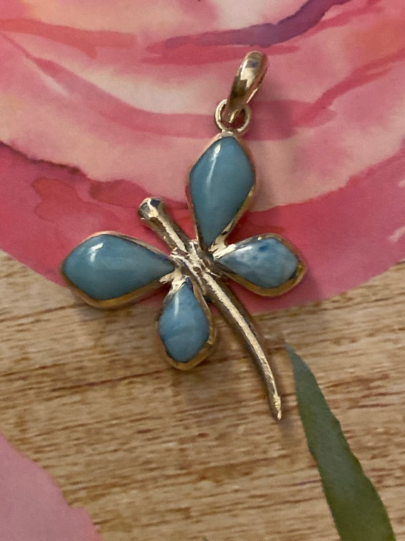 Caribbean Larimar Pendant Butterfly 925 Sterling Silver