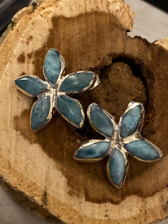 New! Caribbean Gemstone Larimar Earrings 925 Sterling Silver. Handcrafted. Free Shipping