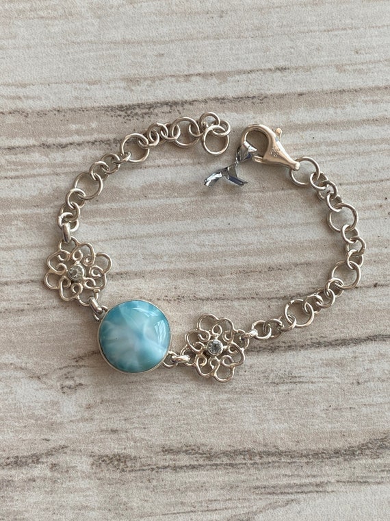 Caribbean Gemstone Larimar & Blue Topaz Bracelet 925 Sterling Silver. Jewelry