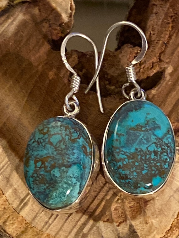 Azurite Turquoise Gemstone Earrings Handcrafted 925 Sterling Silver