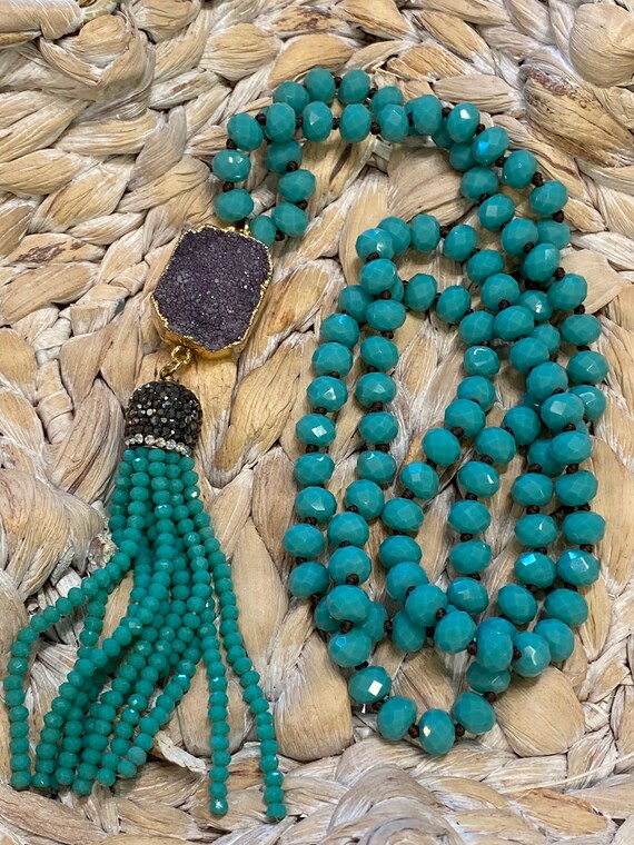 Turquoise Shining Beads & Agate Druzy Necklace. Free Shipping!!*•*!!