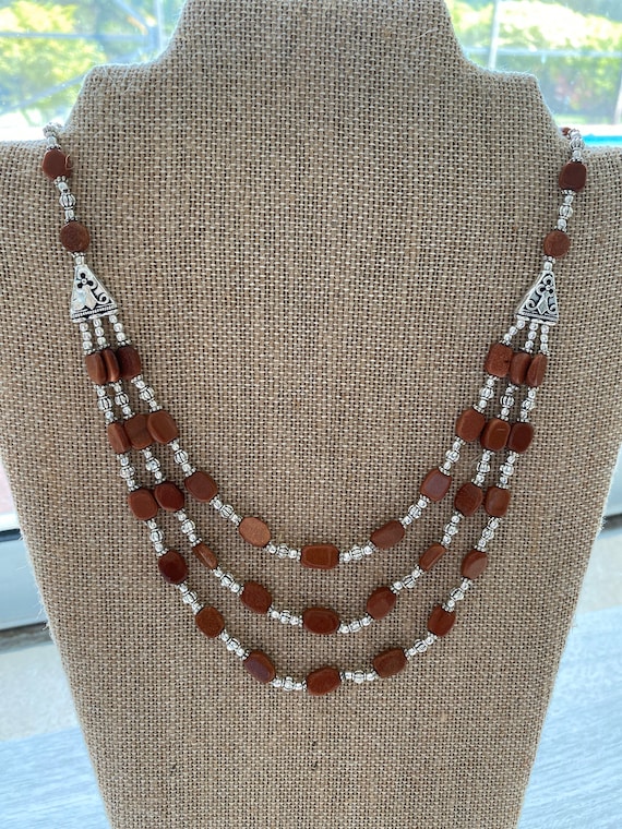 Natural glittery “Sand Stone” Necklace. Handcrafted. Silver