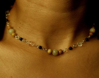 Layering Necklace, Earth Tones, Stone Look Crystals, Hypoallergenic Choker