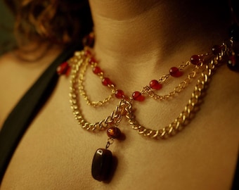 Gothic Victorian Gold Chain Necklace with Red Beads – Whimsigoth Jewelry