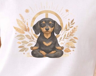 Meditierender Dackel Shirt – Yoga Hund mit Peace Zeichen für Dackelfans