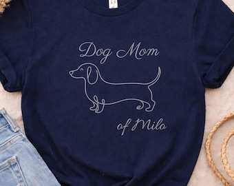 Personalisiertes Dog Mom T-Shirt - Dackel Shirt mit Namen, Shirt für Hundemama, Dackelmama Geschenk