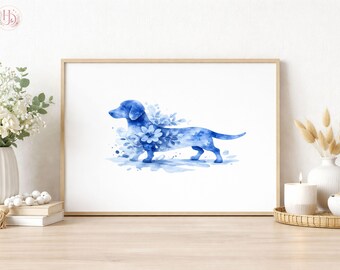 Dackel Aquarell Druck, Minimalist Hund Kunst, Boho Wohnkultur (Digitaler Download)