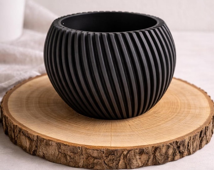 Ribbed Ceramic Planter – Modern Minimalist Vase – Handmade Style Decor
