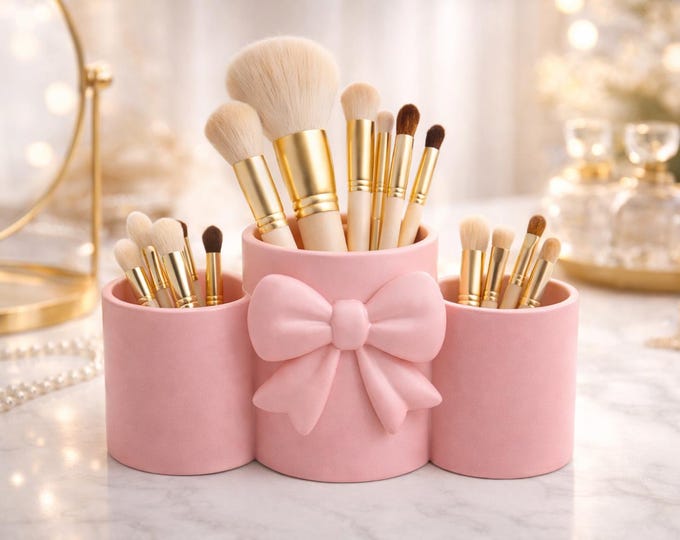 Makeup Brush Holder with Bow | Vanity Organizer | Cute Makeup Storage | Aesthetic Desk Organizer | Gift for Her | Bathroom Decor