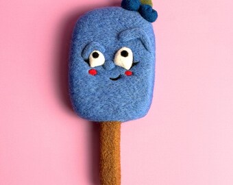 Handmade Blueberry Popsicle | Whimsical Needle Felted Pretend Food, Decorative Toy for Imaginary Play, Silly Wool Storybook Character