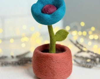 Needle Felted Potted Flower | Soft Retro Handmade Flower Sculpture, Wool Lightweight Fiber Art
