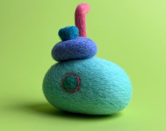 Needle Felted Submarine | Miniature Color Block Handmade Sub, Tiny Aquatic Wool Knick-knack Gift