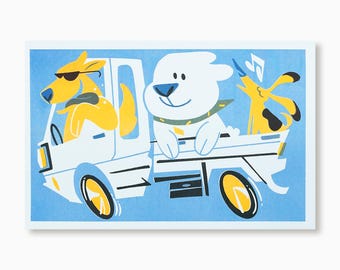 Dogs on their way - risograph print