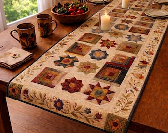 Patchwork Blumen Gesteppter Tischläufer, Bauernhaus Tischdekoration, Rustikaler Esszimmer Läufer, Vintage Star Quilt Stil, Küchen Tischdekoration Geschenk