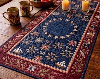 Camino de mesa acolchado patriótico del 250 aniversario, decoración americana para el hogar, estrellas rojas, blancas y azules, mantel del Día de la Independencia