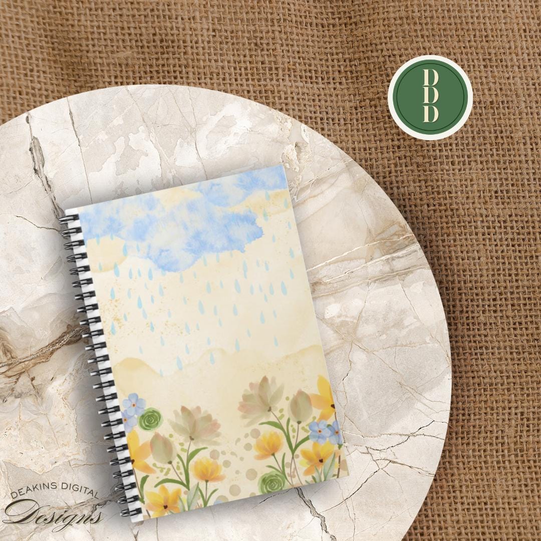 Watercolor Wildflowers and Rain Notebook | Spiral Ruled Journal - Etsy