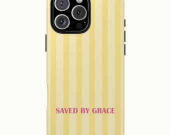 Saved by Grace Christian Phone Case, Yellow Striped Design