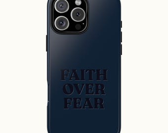 Subtle Christian Phone Case, Faith Over Fear - Navy Blue