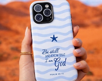 Christian Phone Case: Be still and know that I am God, Beach waves design