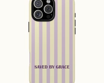 Saved by Grace Christian Phone Case, Yellow & Purple Striped Design