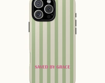 New Christian Gift Phone Case Green & Pink, Saved by Grace