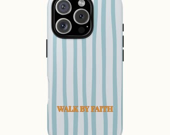 Walk by Faith Christian Phone Case, Blue & Orange Striped Design