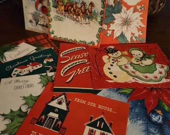 Set 10 Vintage Christmas Cards Ephemera junk journal paper