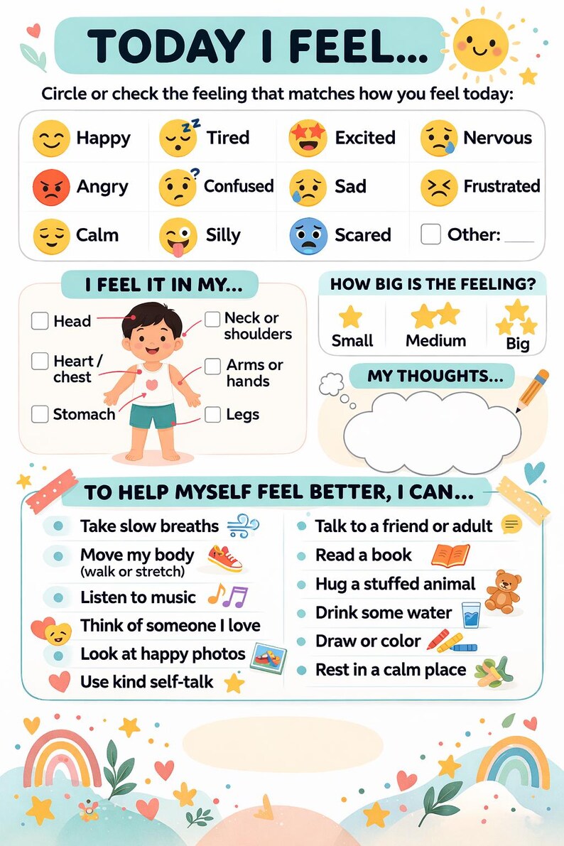 Felling Included Feelings Check-in Worksheet for Kids | Social Emotional Learning ...