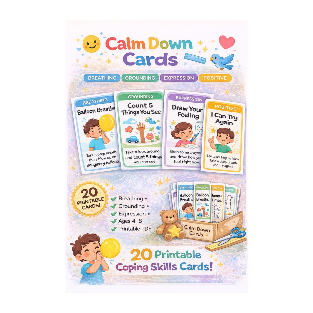 Calm Down Cards for Kids | Emotional Regulation Coping Skills Printable ...