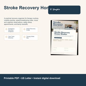 Stroke Recovery Home Binder Printable, Caregiver Planner PDF, Therapy Log, Medication Tracker, Mobility Notes, Family Handoff