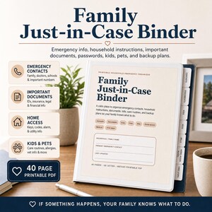 Family Just in Case Binder Printable, Emergency Information Organizer, Household Instructions, Important Documents, Password Tracker PDF