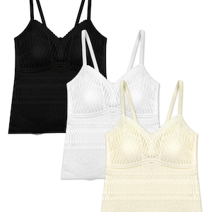 Livona Lace Camisole with Built-in Bra, Adjustable Spaghetti Straps, Soft Padded Tank Top