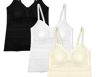 Livona Lace Camisole with Built-in Bra, Adjustable Spaghetti Straps, Soft Padded Tank Top