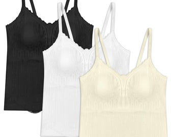 Livona Lace Cami Top – Women's Wireless Comfort Padded Tank, Adjustable Straps