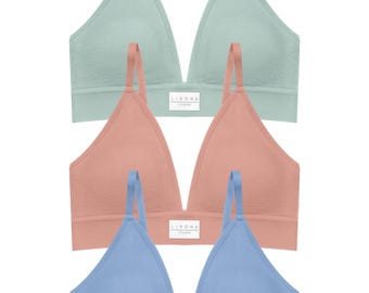 Livona 3 Pack Wireless Soft V-Neck Bralette With Hook-eye