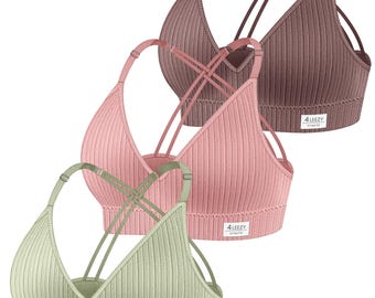 4Leezy 3 Pack Ribbed Sports Bras – Women's Wireless Padded Workout Crop Tops