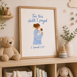 Christelijke muurdecoratie voor de babykamer | Babykamer voor een jongen | Print met de tekst "Voor dit kind heb ik gebeden" | 1 Samuel 1:27 | Muurdecoratie met Bijbelvers