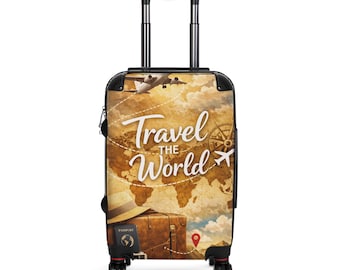 Maleta Viaje por el Mundo / Funda para equipaje con mapa vintage, avión y cámara