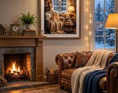 Cozy Orange Tabby Cat Printable Wall Art | Winter Hygge Home Decor | Sleeping Cat Digital Download | Cottagecore Pet Poster | Cat Lover Gift