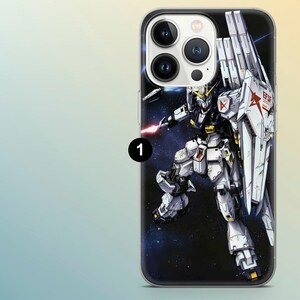 May include: A phone case with a detailed illustration of a white, black, and yellow robot with a large shield. The robot is set against a dark blue and black space-themed background. The number "1" is printed on the side.