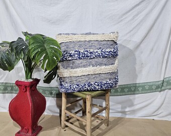 Moroccan Striped Pou,f Floor Pouf, Vintage Moroccan Ottoman Square Pouf, Yoga Meditation Cushion, Outdoor colorful Kilim Pillow, Berber pouf