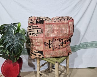 Handmade Moroccan Wool Rug - Beni Ourain Rug - Abstract Striped Berber Rug - Area Rug for Living Room - Wool Boho Seat Cushion Rug, Boho Rug