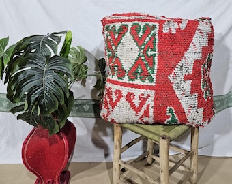 Vintage Moroccan Wool Pouf, Beni Ourain Ottoman, Artisan Berber Patterns (60x60cm)