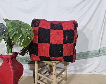 Checkered Moroccan Pouf, Handmade Floor Cushion Berber Pouf, Area Pouf, Ottoman Square Pouf, Decor Living Room Pouf, Bohemian Decor Pouf.