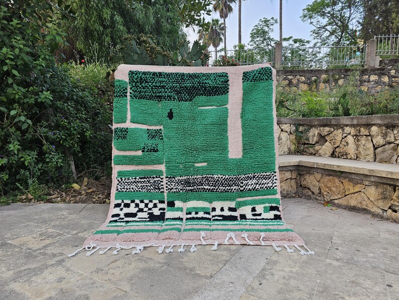 Moro Con Rugs Pattern Green Custom Moroccan Rug, Handwoven Wool Moroccan Rug – Green Berber ...