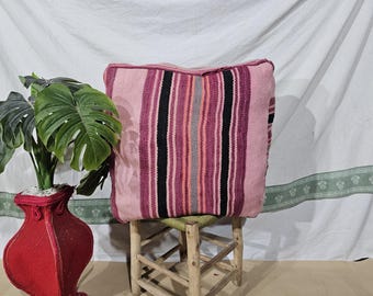Vintage Moroccan Ottoman Pouf, Handmade Boujaad Pouf, Morrocan Pouf, Striped Pouf, Abstract Berber Pouf, Vintage Pouf, Floor Cushion Pouf.