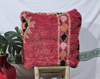Red Moroccan floor pouf handmade wool pouf berber, Pouf Ottoman,Pouf Boho Footstool, Pouf Bohemian Home Decor.